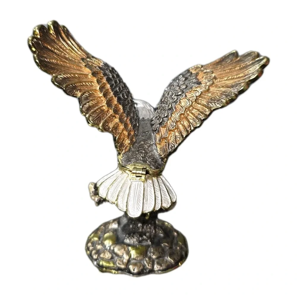 Bejeweled Enameled Pewter Bald Eagle Trinket‎ Box With Crystals 4